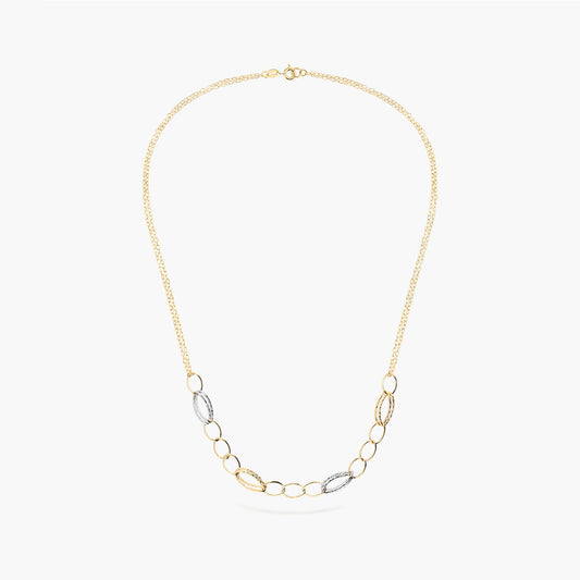 Gargantilla de oro bicolor 18K 45 cm anillas