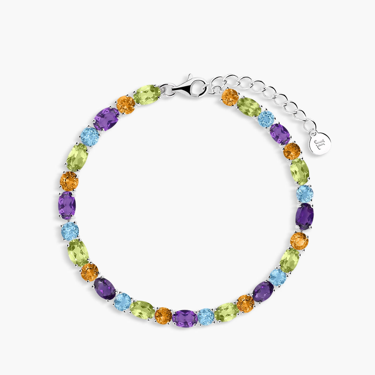 Pulsera de plata 1ª ley citrino, amatista, topacio y peridoto 18-20 cm PRISM