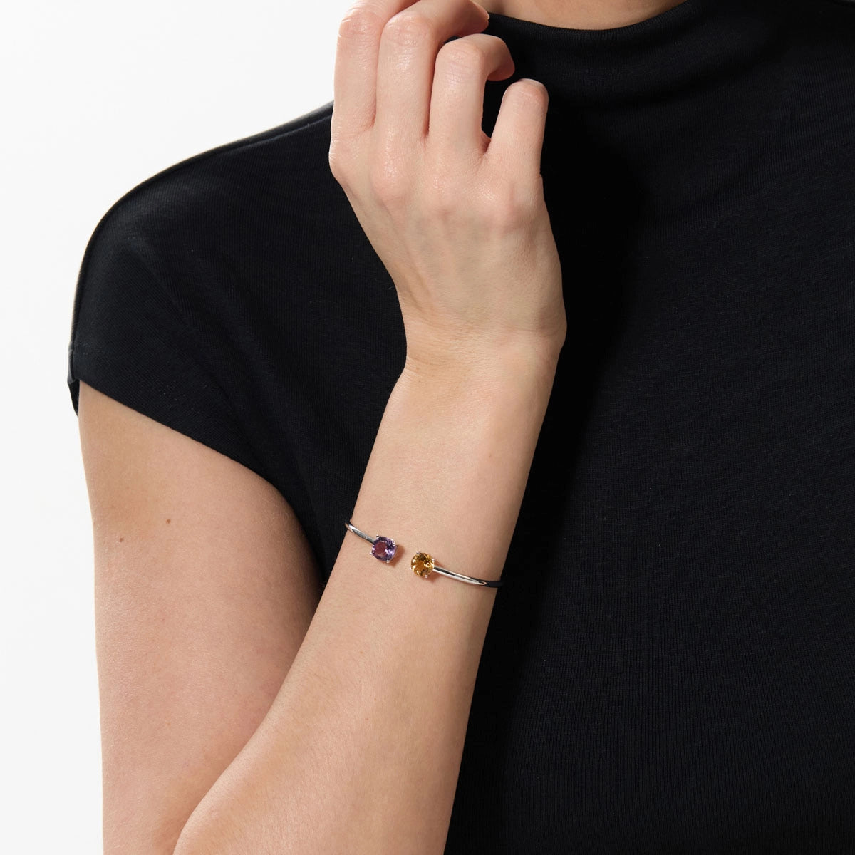 Pulsera rígida de plata 1ª ley amatista y citrino 48x58 mm PRISM