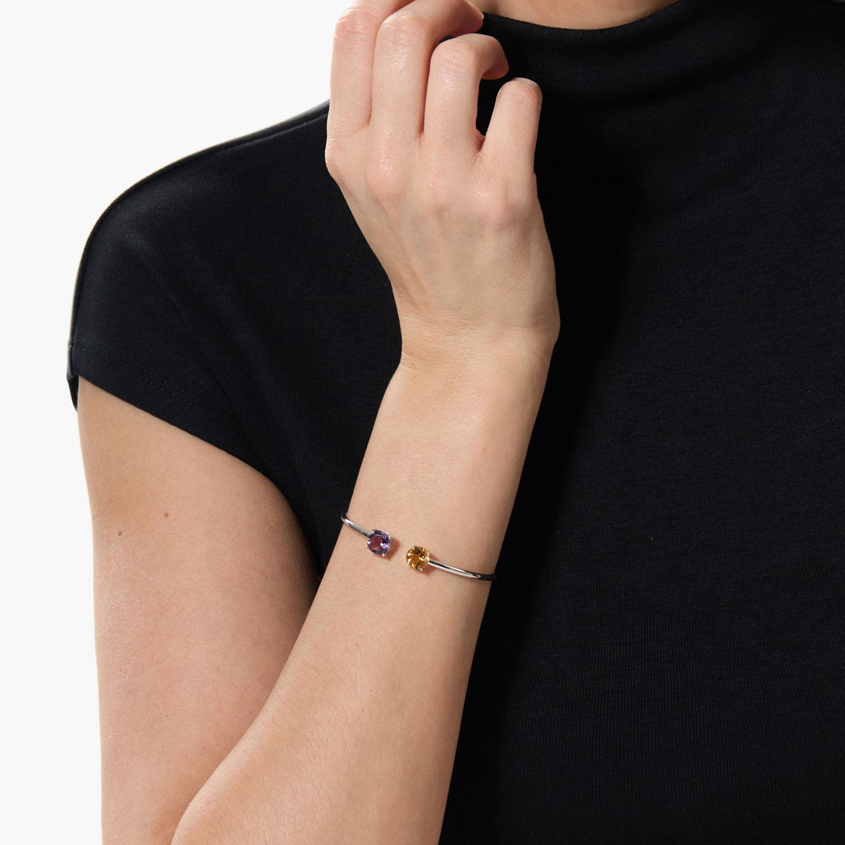 Pulsera rígida de plata 1ª ley amatista y citrino 48x58 mm PRISM