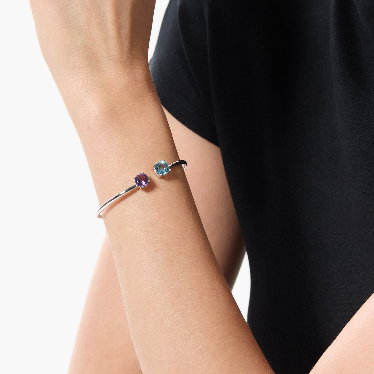 Pulsera rígida de plata 1ª ley topacio y amatista 48x58 mm PRISM
