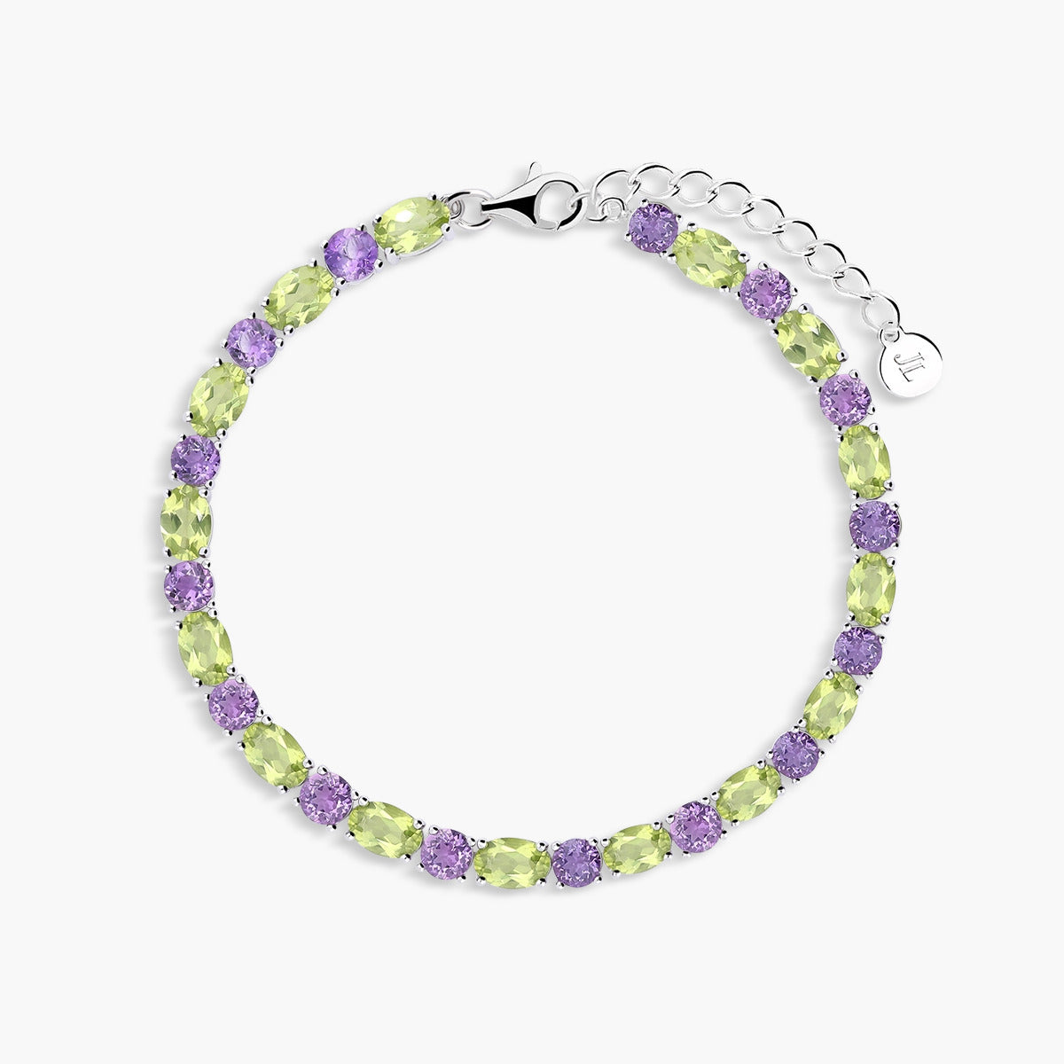 Pulsera de plata 1ª ley peridoto y amatista 18-20 cm PRISM