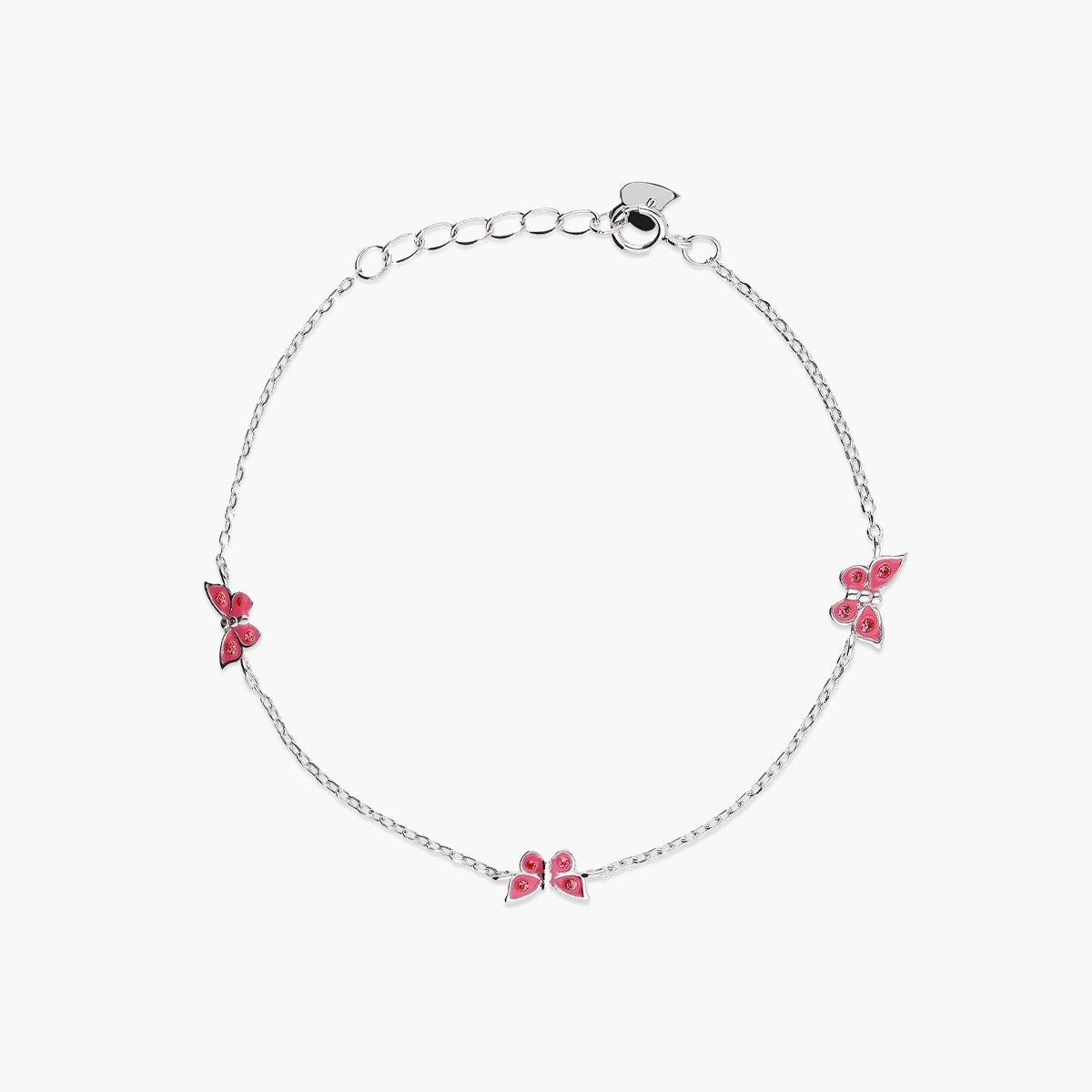 Pulsera infantil de plata 1ª ley circonitas mariposas rosa 16-18 cm