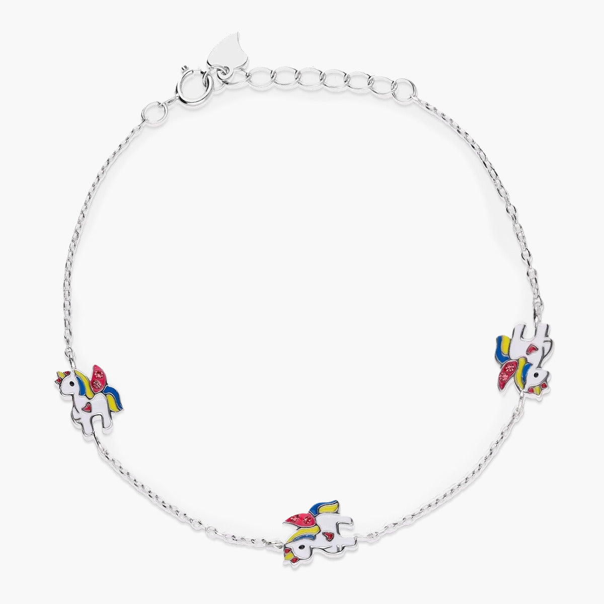 Pulsera infantil de plata 1ª ley circonitas unicornios 14-16 cm