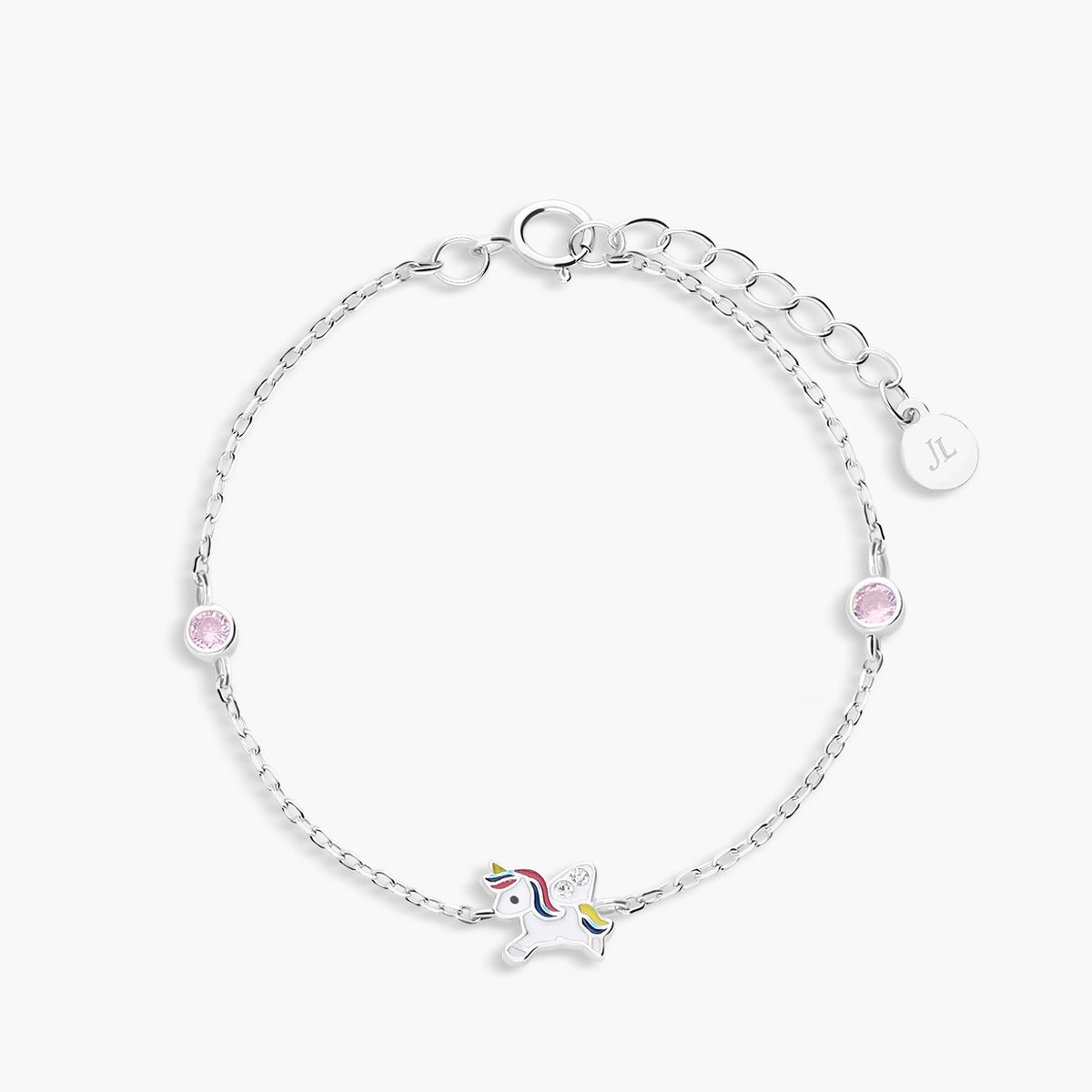 Pulsera de plata 1ª ley cirocnitas rosa unicornio 14-16 cm