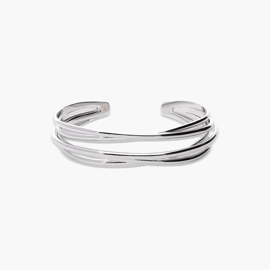 Pulsera rígida enlazada de plata 1ª ley abierta 57x62 mm