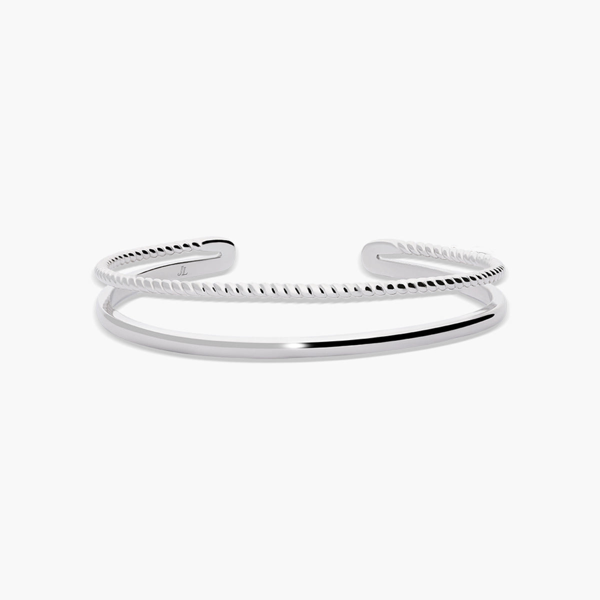 Pulsera rígida de plata 1ª ley abierta doble tubo 48x58 mm
