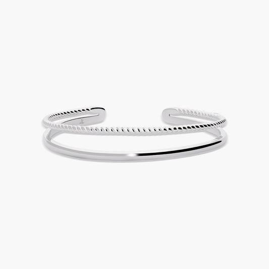 Pulsera rígida de plata 1ª ley abierta doble tubo 48x58 mm