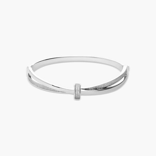 Pulsera rígida enlazada de plata 1ª ley circonitas 62x50 mm
