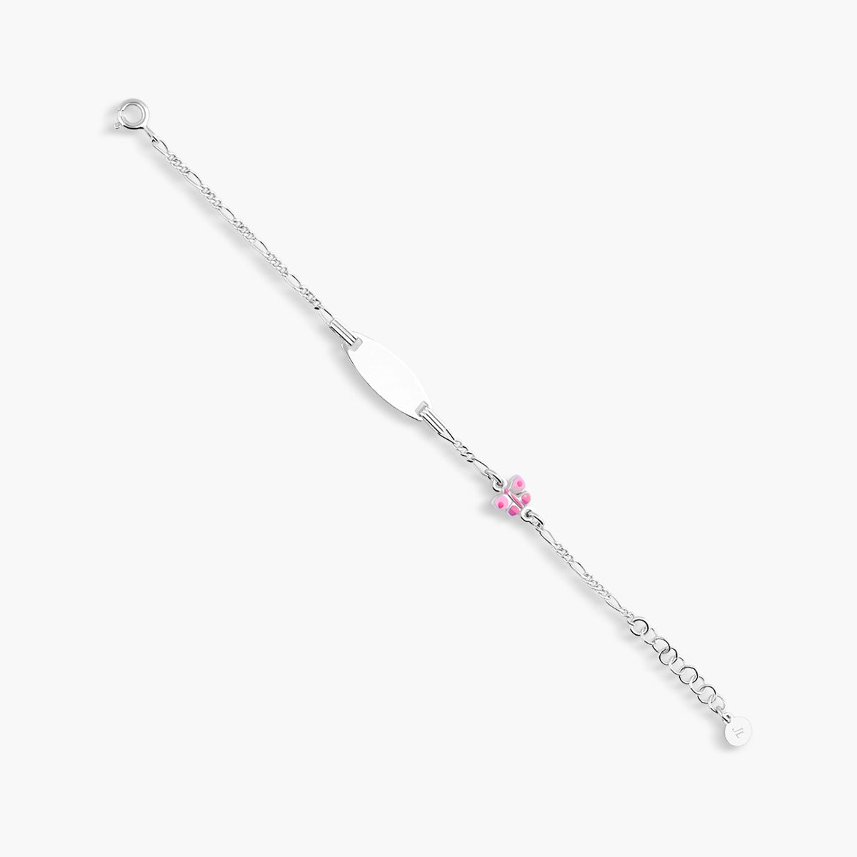 Pulsera esclava infantil de plata 1ª ley mariposa rosa 12-14 cm