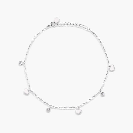 Tobillera corazones de plata 1ª ley 22 cm
