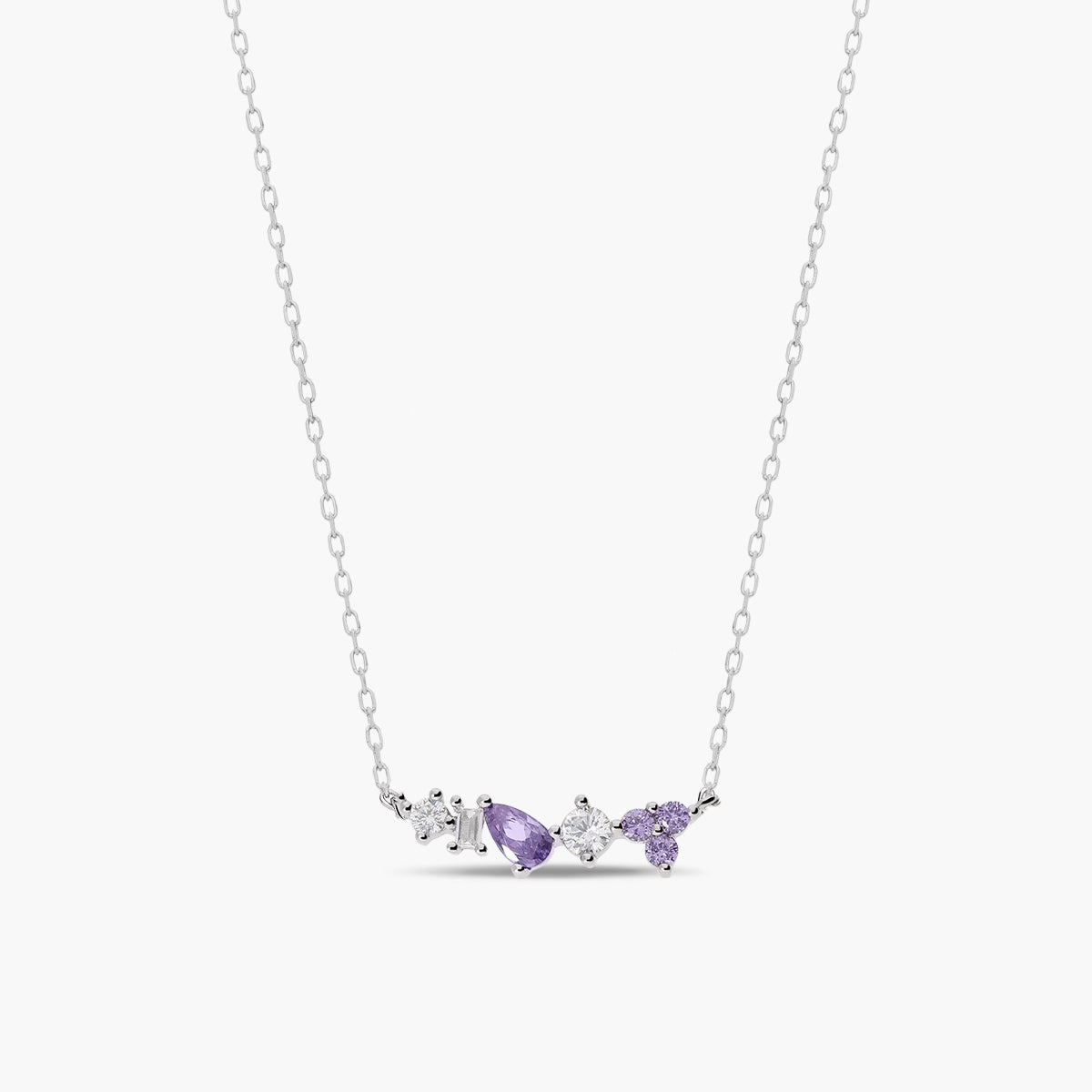 Collar de plata 1ª ley circonitas blanca y violeta 18 mm