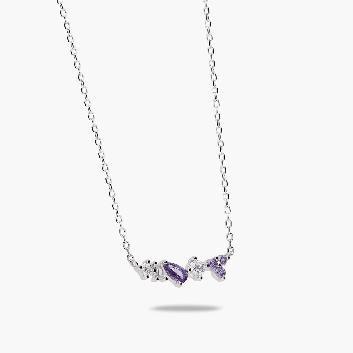 Collar de plata 1ª ley circonitas blanca y violeta 18 mm