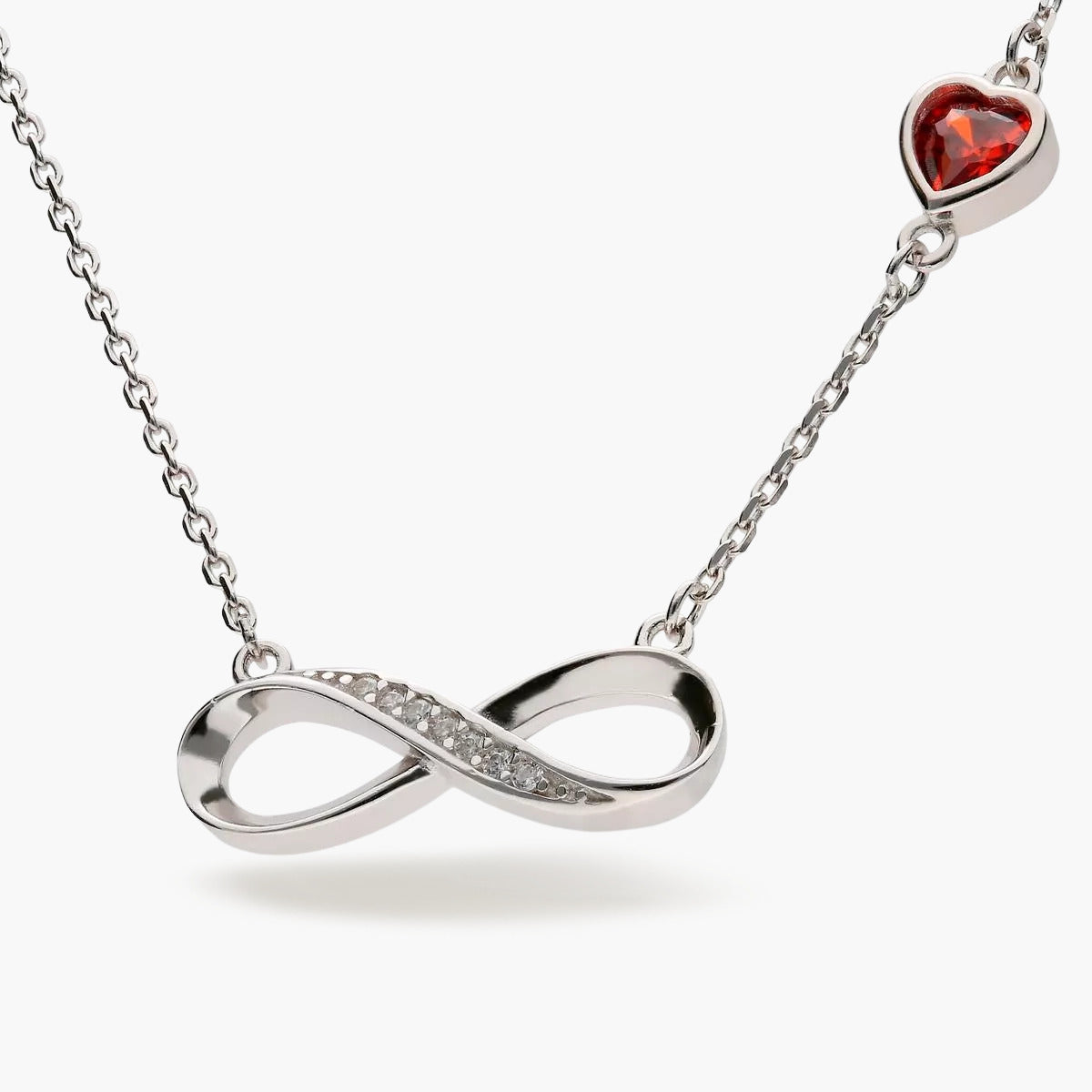 Collar infinito corazón de plata 1ª ley circonitas 18 mm