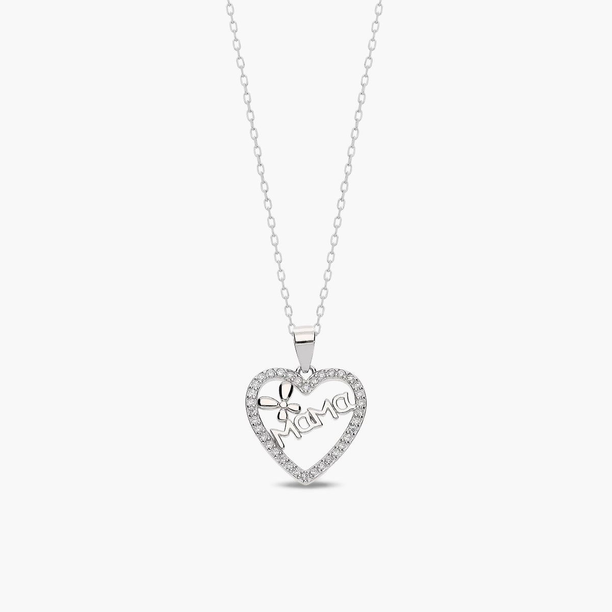Collar corazón de plata 1ª ley circonitas "Mamá" 16 mm