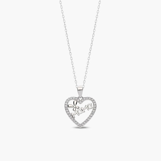 Collar corazón de plata 1ª ley circonitas "Mamá" 16 mm