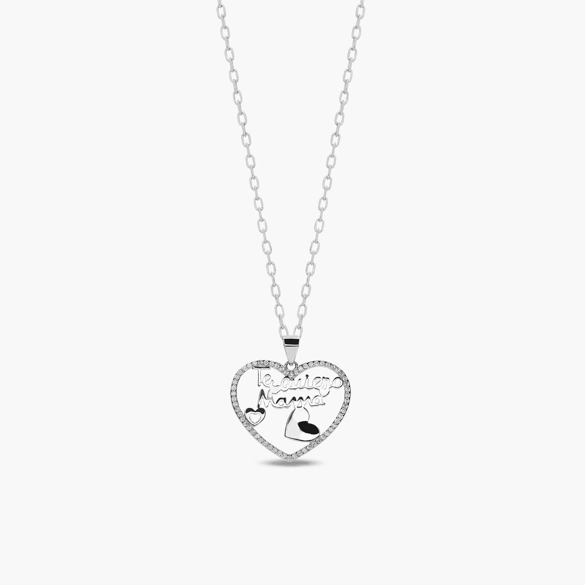 Collar corazón de plata 1ª ley circonitas "Te quiero mamá" 24 mm