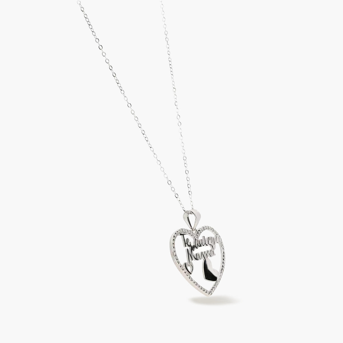 Collar corazón de plata 1ª ley circonitas "Te quiero mamá" 24 mm