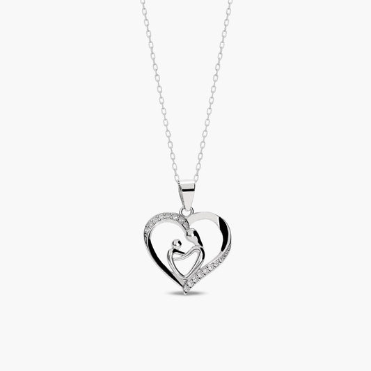 Collar silueta corazones de plata 1ª ley circonitas 18 mm