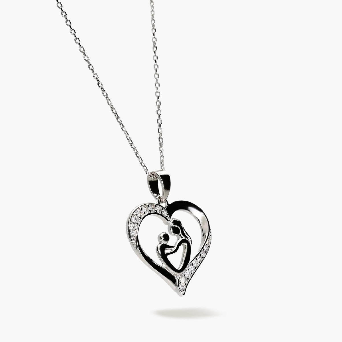 Collar silueta corazones de plata 1ª ley circonitas 18 mm