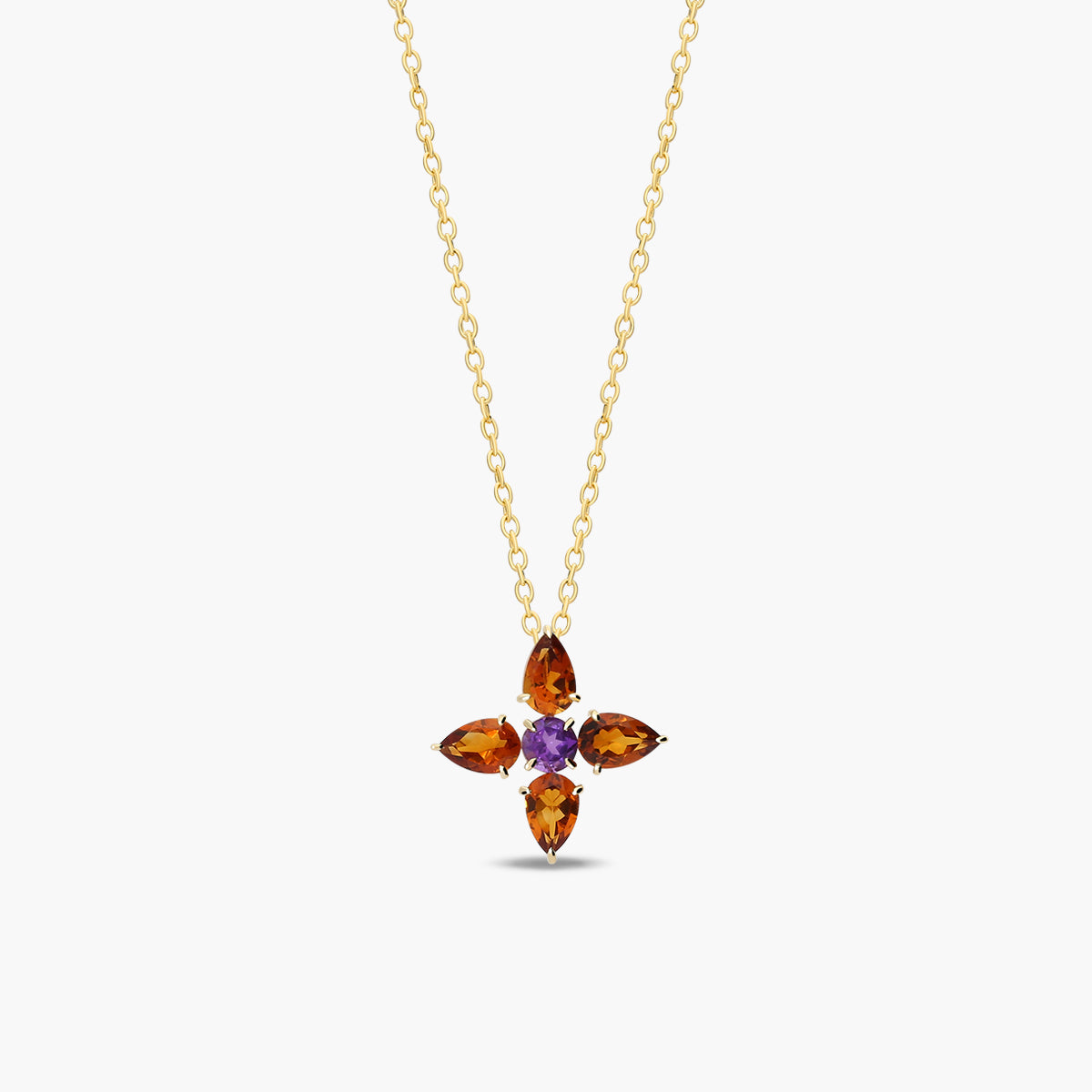 Collar cruz de plata 1ª ley con baño de oro 18K amatista violeta y citrino 16 mm WHISPERS