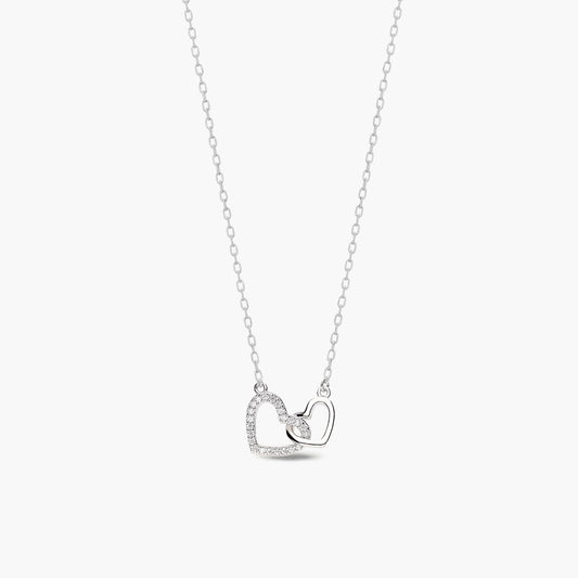 Collar silueta corazones de plata 1ª ley circonitas 16 mm