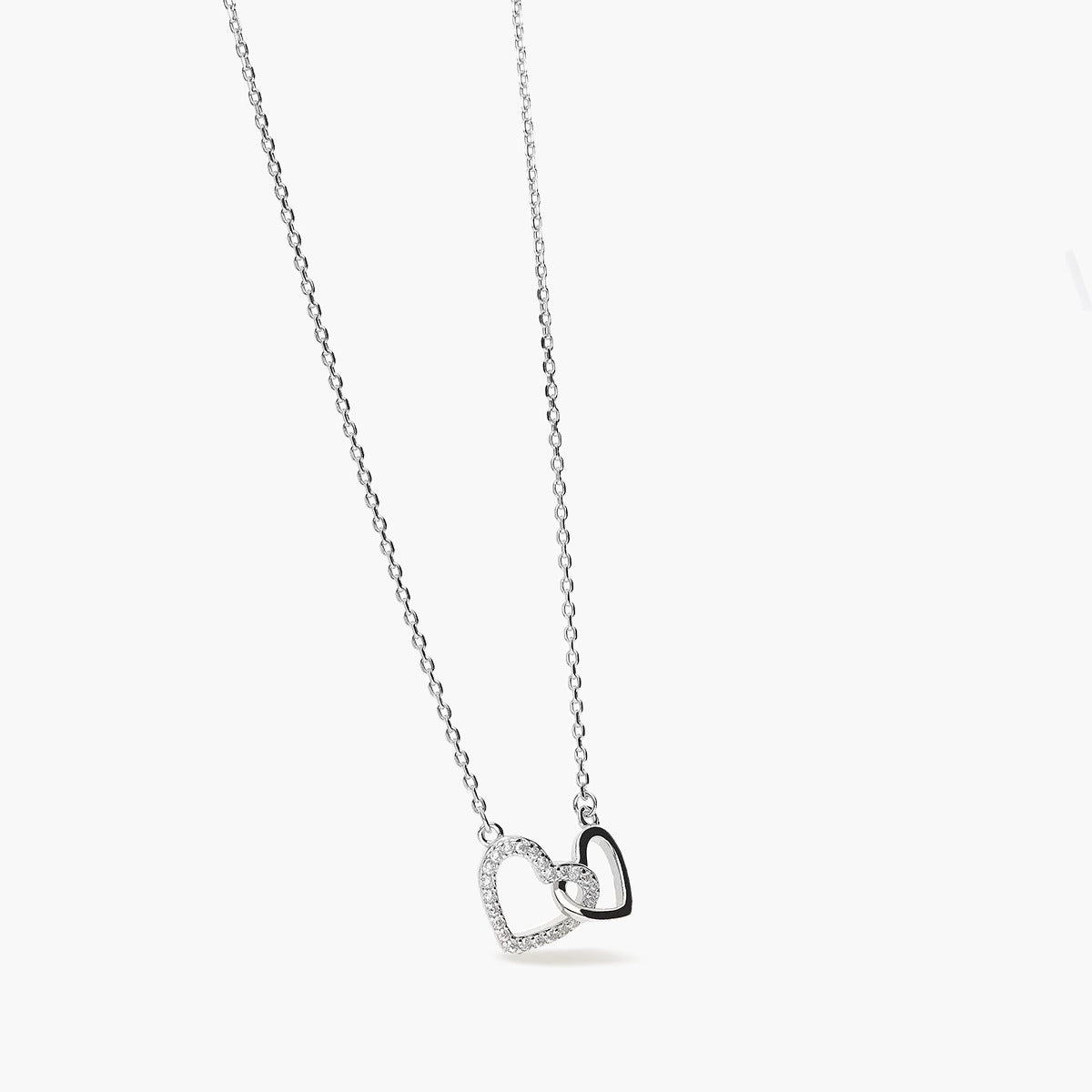 Collar silueta corazones de plata 1ª ley circonitas 16 mm