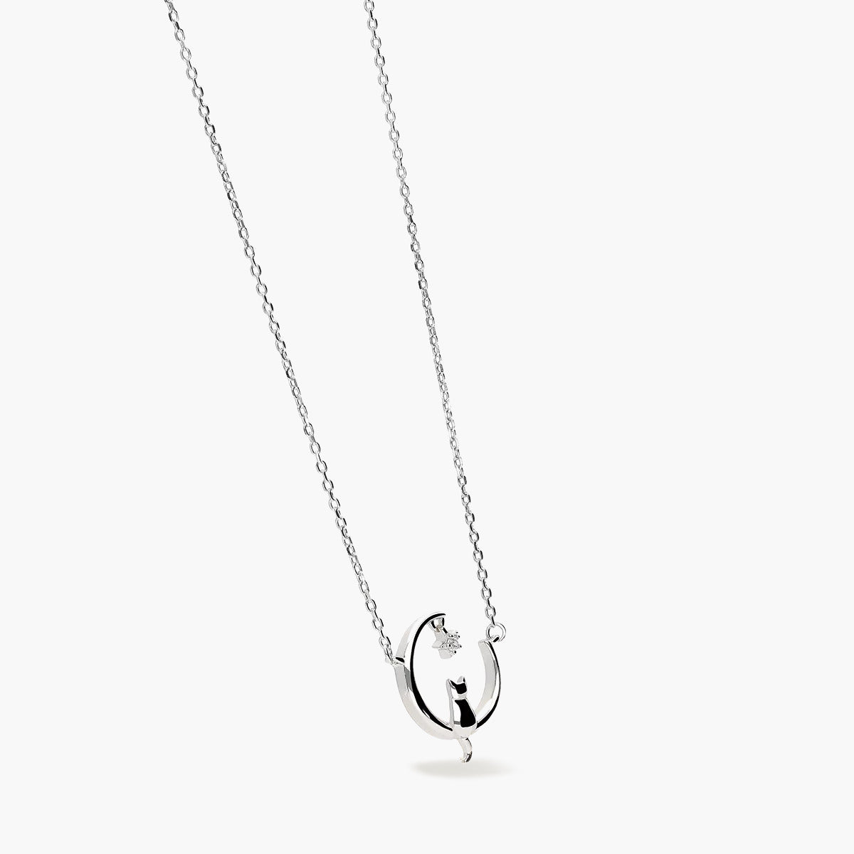 Collar luna y gato de plata 1ª ley circonita 15 mm