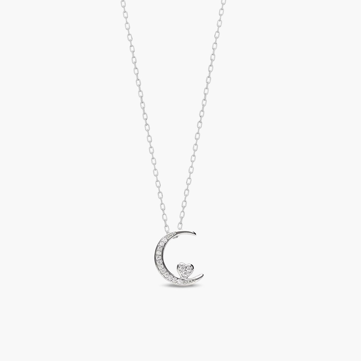 Collar luna y corazón de plata 1ª ley circonitas 13 mm