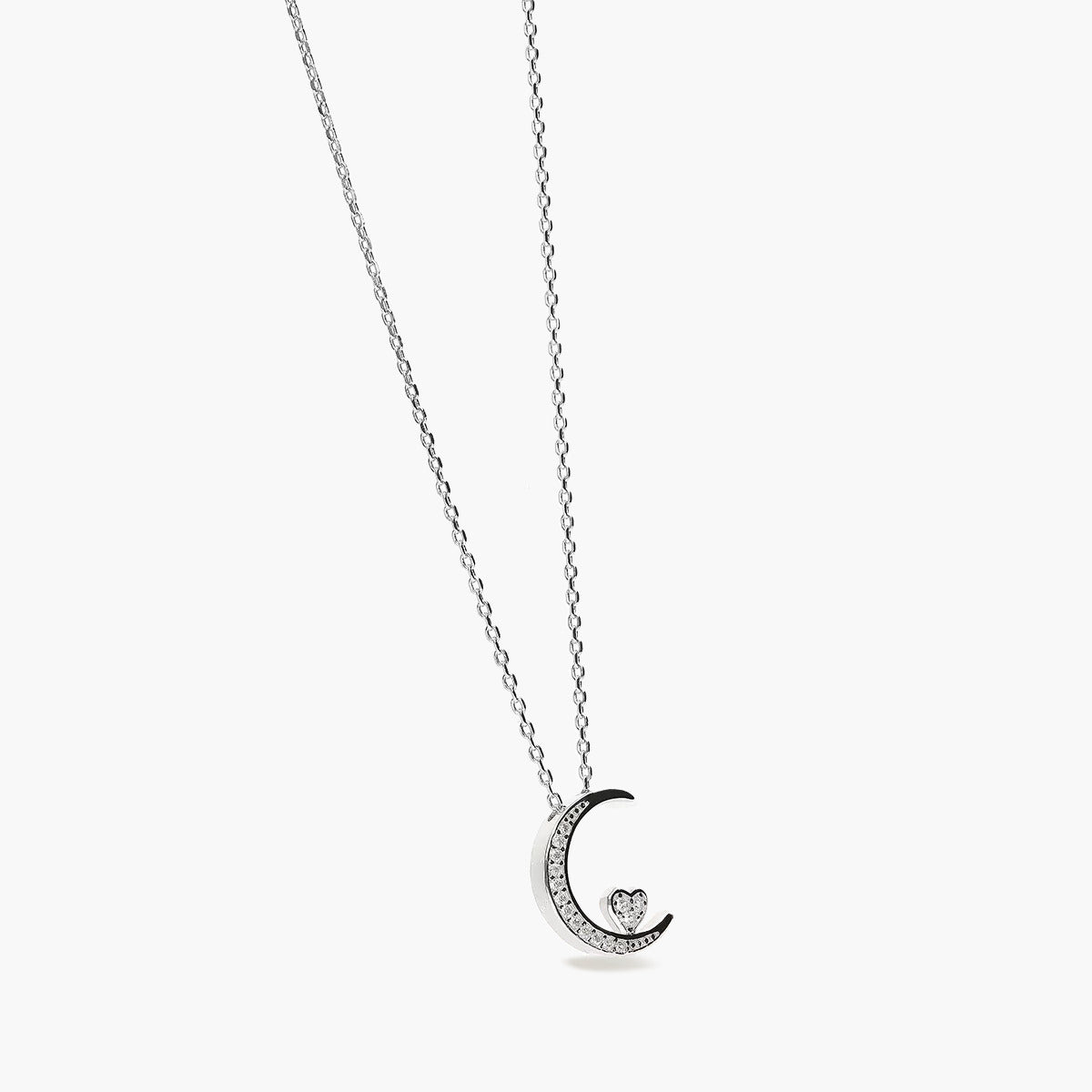 Collar luna y corazón de plata 1ª ley circonitas 13 mm