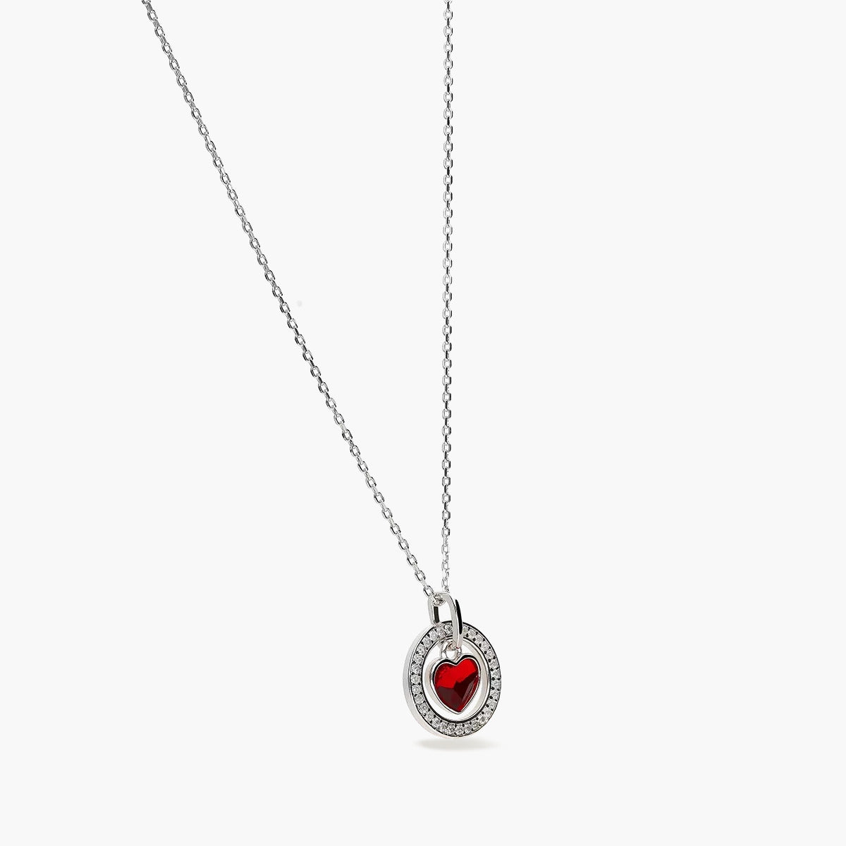 Collar corazón de plata 1ª ley circonitas y cristal rojo 13 mm