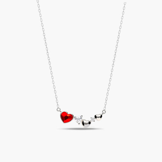 Collar corazones de plata 1ª ley circonitas y cristal rojo 22 mm