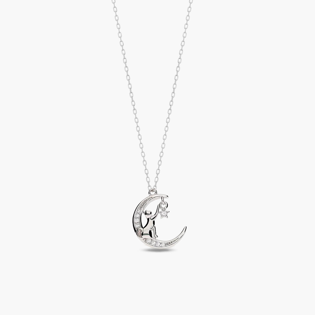 Collar luna y gato de plata 1ª ley circonitas 12 mm