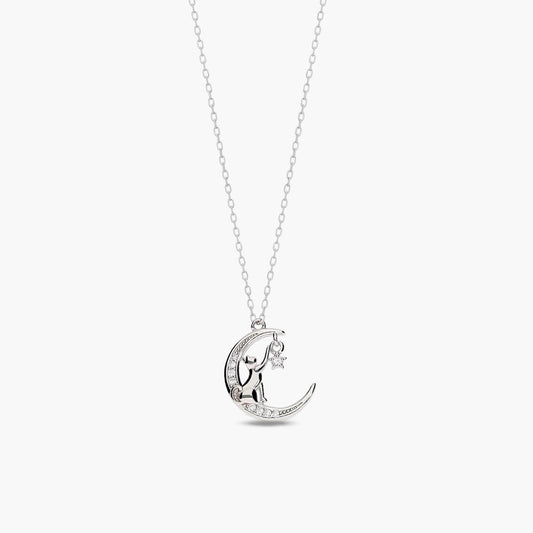 Collar luna y gato de plata 1ª ley circonitas 12 mm
