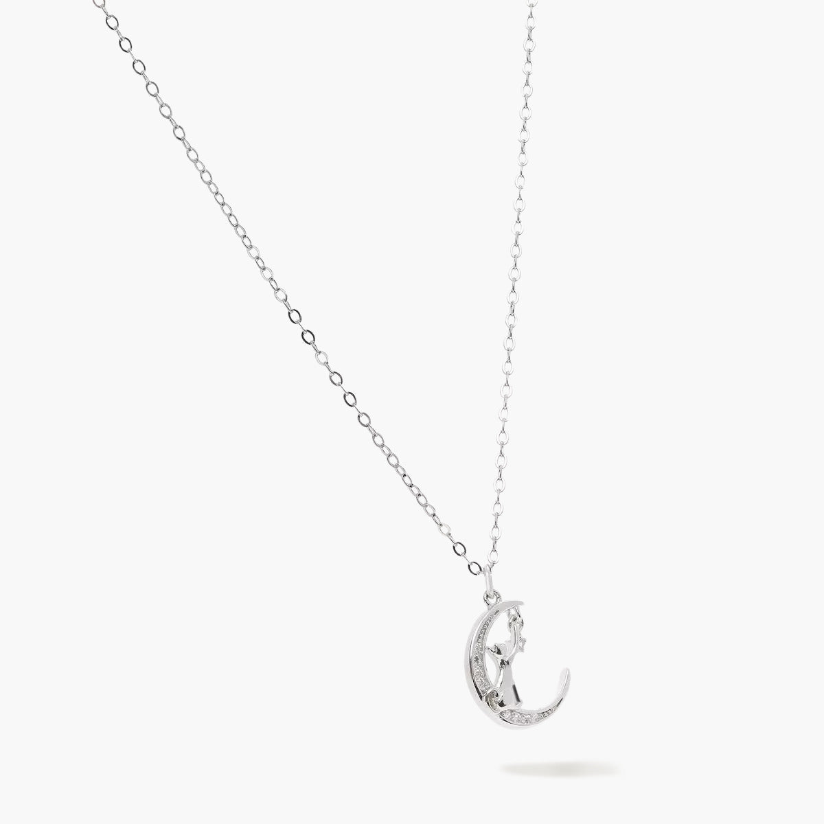 Collar luna y gato de plata 1ª ley circonitas 12 mm