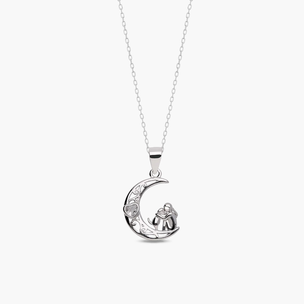 Collar luna y perro de plata 1ª ley circonita 15 mm