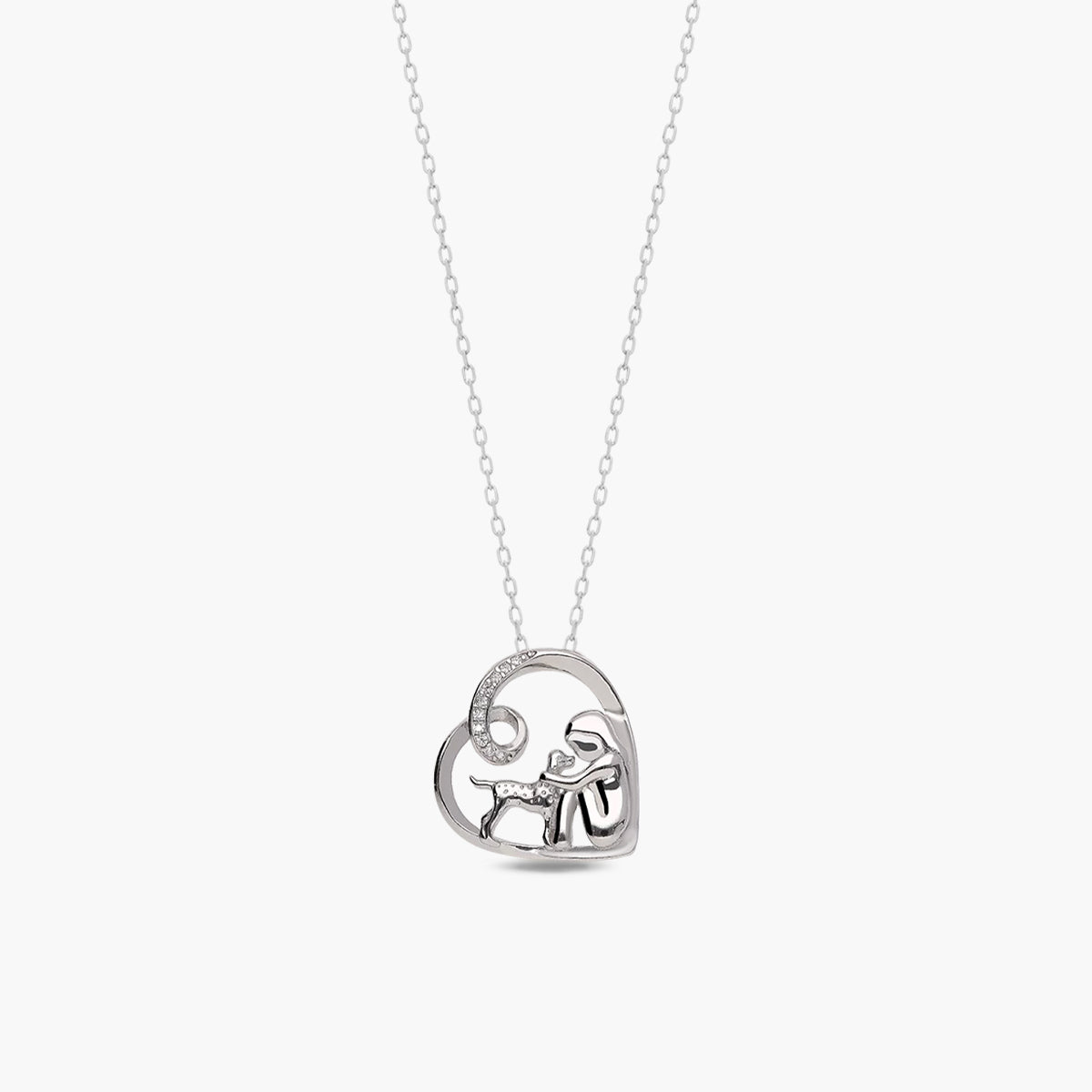 Collar corazón y perro de plata 1ª ley circonitas 20 mm
