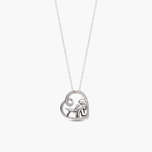 Collar corazón y perro de plata 1ª ley circonitas 20 mm