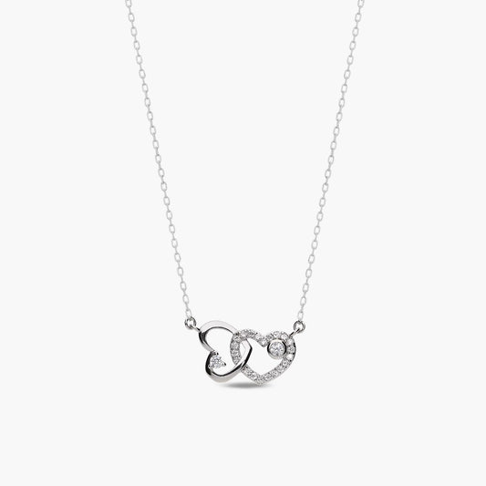 Collar silueta corazones de plata 1ª ley circonitas 14 mm