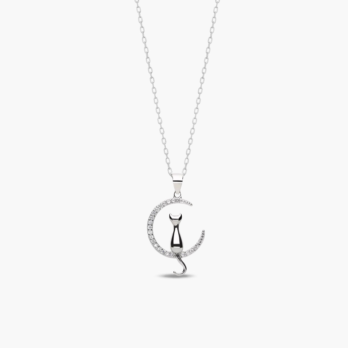 Collar luna y gato de plata 1ª ley circonitas 22 mm