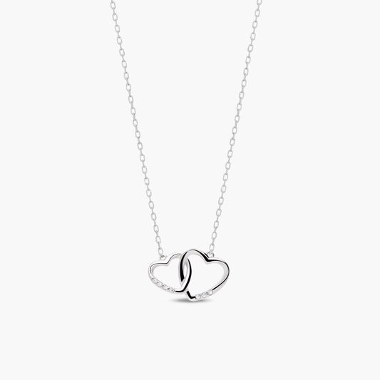 Collar doble corazón de plata 1ª ley circonitas 15 mm