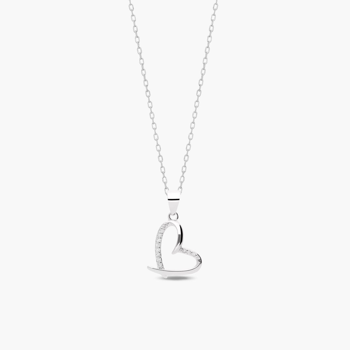 Collar silueta corazón de plata 1ª ley circonitas 14 mm