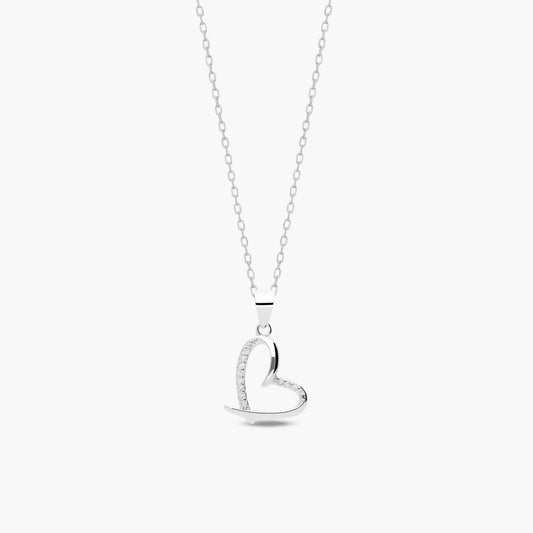 Collar silueta corazón de plata 1ª ley circonitas 14 mm
