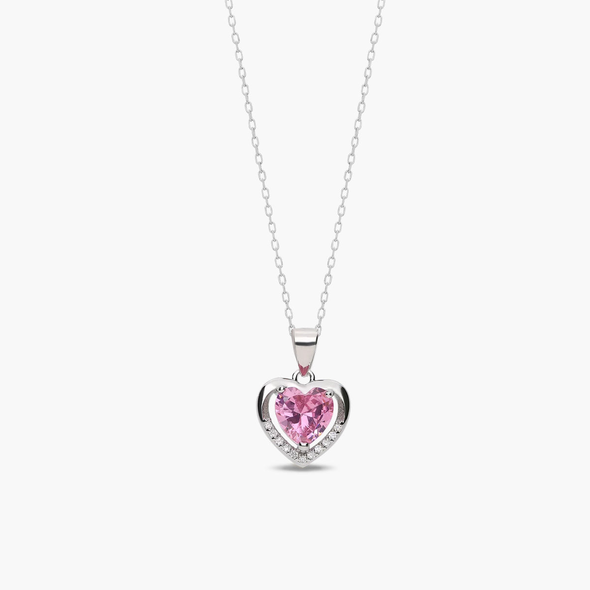 Collar corazón rosa de plata 1ª ley circonitas 11 mm
