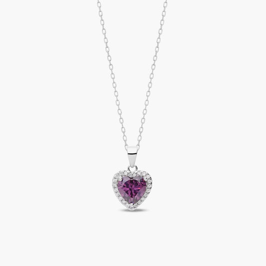 Collar corazón violeta de plata 1ª ley circonitas 11 mm