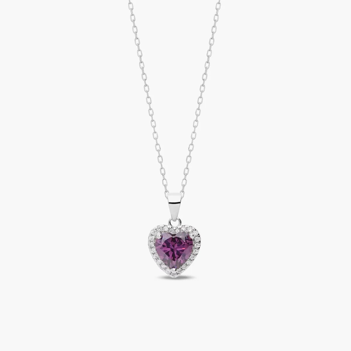 Collar corazón violeta de plata 1ª ley circonitas 11 mm