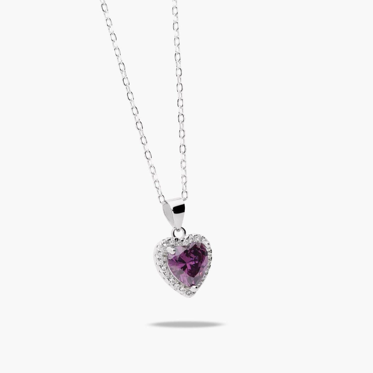 Collar corazón violeta de plata 1ª ley circonitas 11 mm