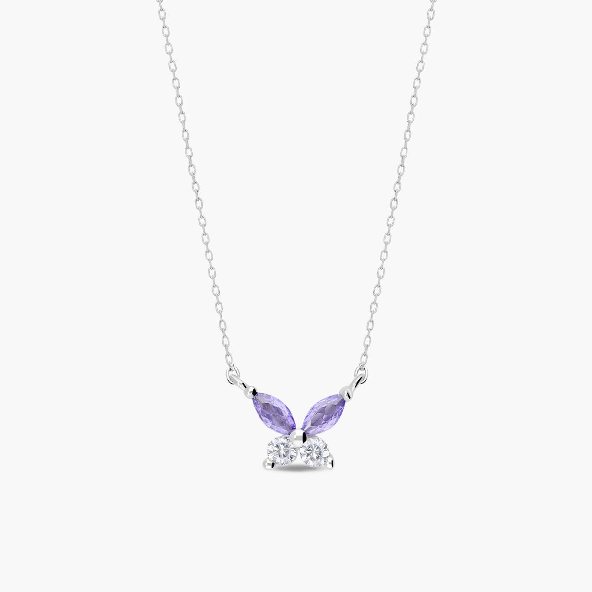 Collar mariposa de plata 1ª ley circonitas blanca y violeta 8 mm