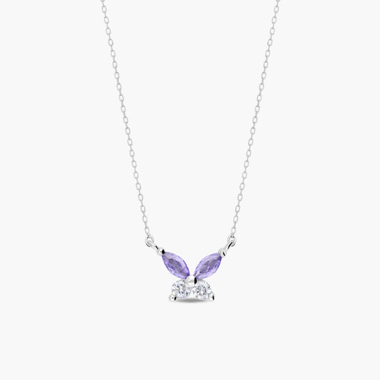 Collar mariposa de plata 1ª ley circonitas blanca y violeta 8 mm