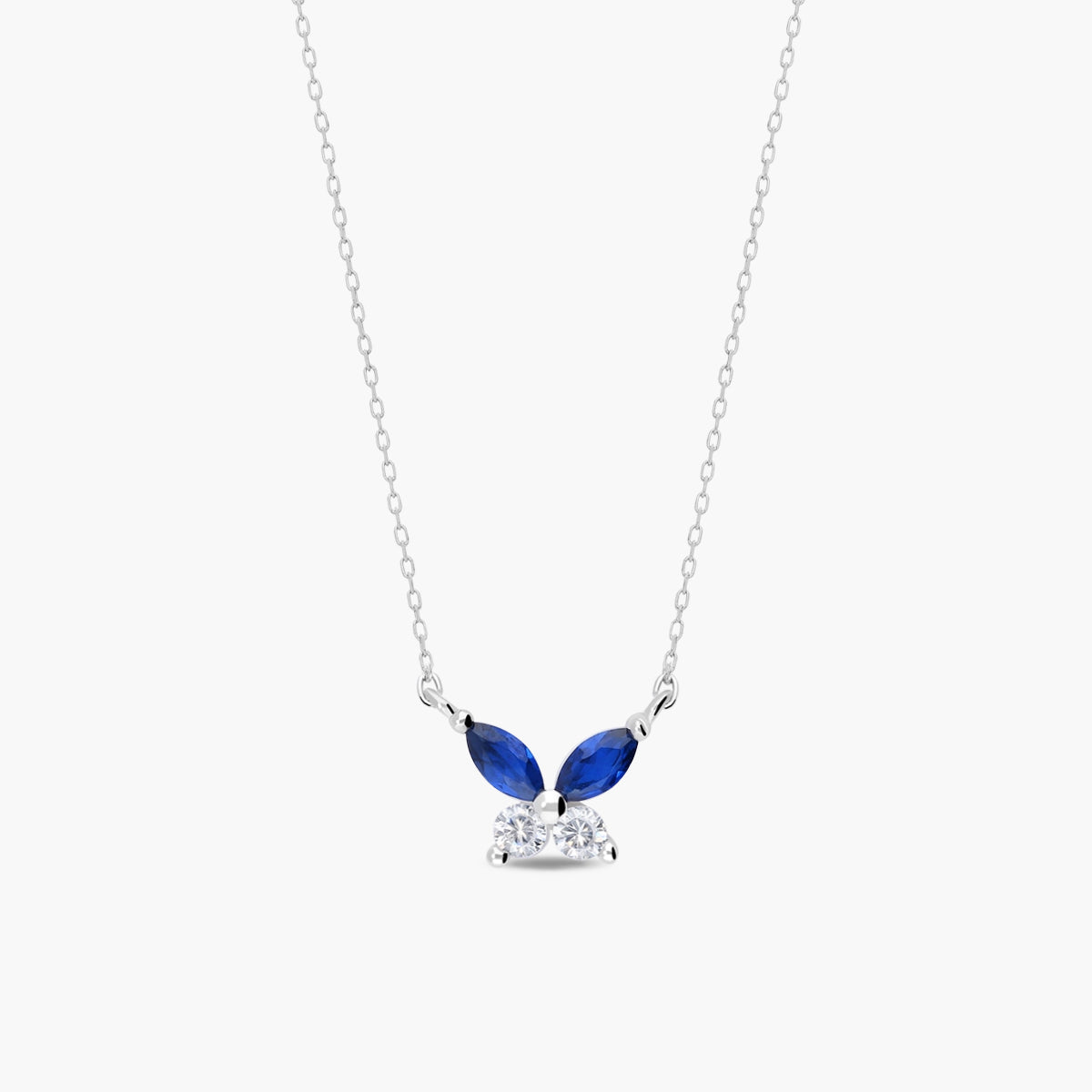 Collar mariposa de plata 1ª ley circonitas blanca y azul 8 mm